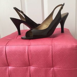 EUC Brown Patent Leather Slingback Peeptoe Heel